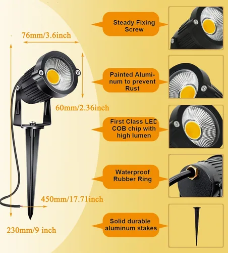 Miniatura 6 de 1 paquete de luces LED de bajo voltaje para paisaje, 5 W, iluminación de paisaje con conectores CA/CC 12 V-24 V, foco para exteriores, IP66