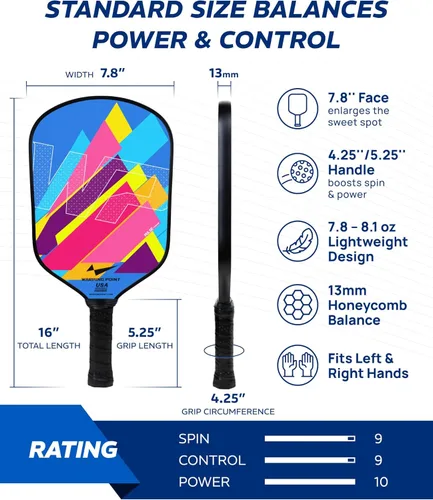 Miniatura 5 de Juego de 2 palas de pickleball de fibra de vidrio, duraderas y ligeras, aprobadas por USAPA, paquete de 2 raquetas de pickleball para mujeres