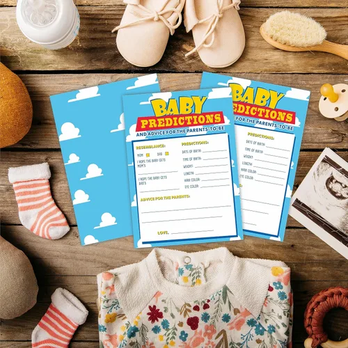 Miniatura 4 de Tarjetas de predicción y consejos para baby shower, tema de cielo y nubes, tarjetas de juego de doble cara de 5 x 7 pulgadas para regalos de fiesta
