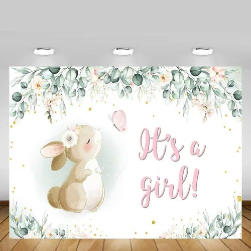 Miniatura 5 de MEHOFOND Fondo para decoración de fiesta de baby shower, de 7 x 5 pies, pancarta de primavera de Pascua, rosa, floral, mariposa, conejo, hojas