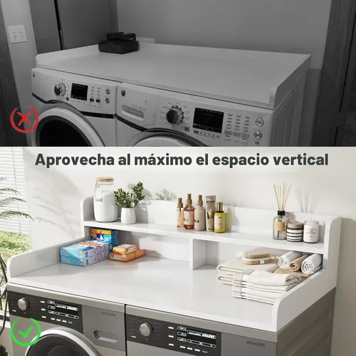 Miniatura 7 de Encimera de 2 niveles para lavadora y secadora con protector de 2.75" de altura, 54" de ancho x 27.5" de profundidad, cubierta de encimera de Blanco