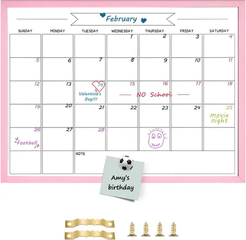 Miniatura 16 de Pizarra blanca de calendario mensual de borrado en seco, pizarra blanca magnética para pared, tablero colgante para oficina, escuela en casa, Negro