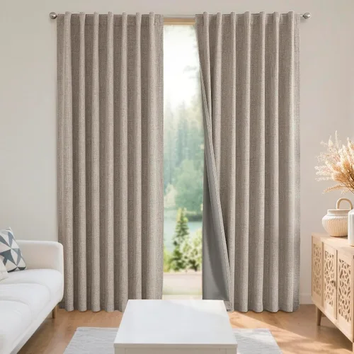 Miniatura 22 de Joydeco - Cortinas 100% opacas, 2 paneles de lino natural para oscurecer habitación, aislamiento térmico, trabillas traseras y bolsillo para barra