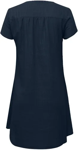 Miniatura 4 de Ceboyel Vestido corto de lino y algodón para mujer, vestido camisero de verano, cuello en V, manga corta, vestidos de playa, ropa bohemia para mujer