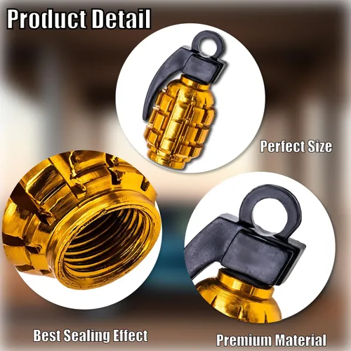 Miniatura 2 de 8 tapas de vástago de válvula de neumático, tapas de válvula de neumático de acero inoxidable para automóviles, camiones, SUV, motocicletas, Dorado