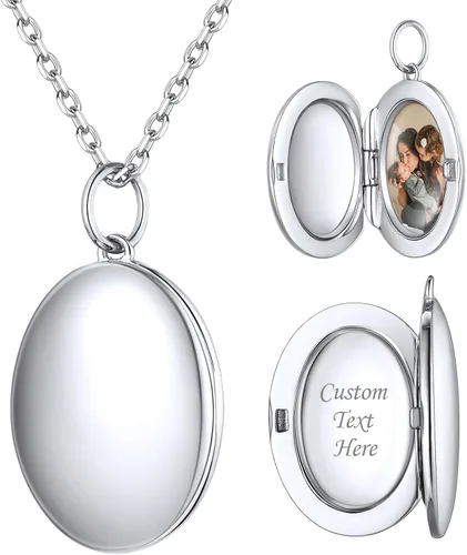 ChicSilver Collar con colgante de medallón ovalado personalizado, plata de ley 925, chapado en oro de 18 quilates, collar de foto personalizado,