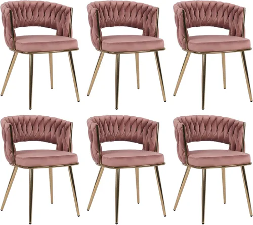 Miniatura 13 de Juego de 2 sillas de comedor tejidas, modernas sillas de comedor tejidas a mano con patas de metal negro, sillas tapizadas con marco negro