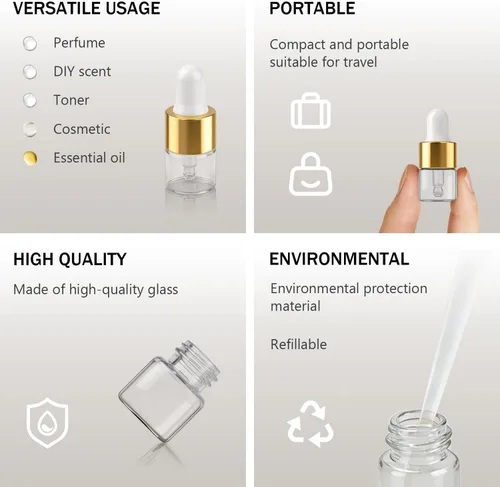 Miniatura 5 de Elfenstall- Mini Empty 15pcs 1ml (1/4 Dram) Clear Glass Bottle with Glass Eye Dropper Vial Small for Essential Oil Sample