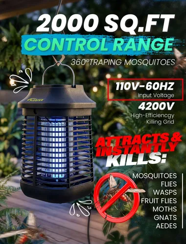 Miniatura 2 de Bug Zapper 4200 V para exteriores e interiores, cable de alimentación de 9.84 pies con interruptor, exterminadores eléctricos impermeables