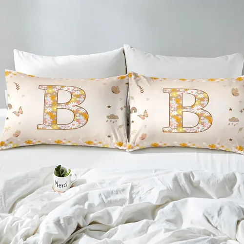 Miniatura 7 de Erosebridal Groovy - Juego de ropa de cama con inicial B de flores de los años 60S y 70S, funda de edredón floral vintage, juego de cama retro