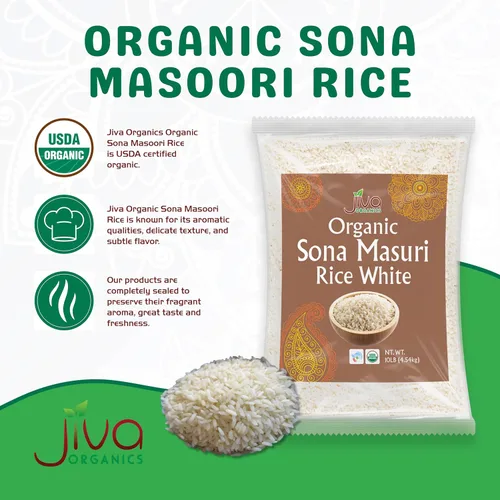Miniatura 3 de Jiva Organics - Arroz orgánico Sona Masoori de 10 libras de calidad premium, origen indio, arroz de grano corto, todo natural y sin OMG (10 libras)