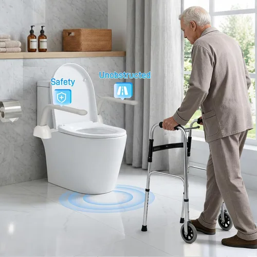 Miniatura 7 de Rieles de seguridad para inodoro para personas mayores, reposabrazos ajustables, ahorro de espacio, elegante y duradero, antideslizante y Gris