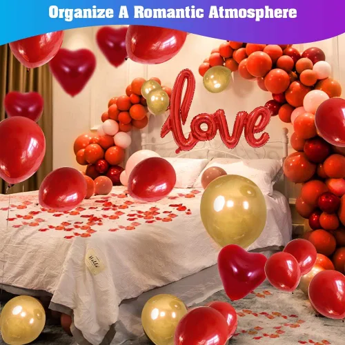 Miniatura 4 de Kit de 50 globos de amor y globos de corazón y 2000 pétalos de rosa de seda de 42 pulgadas, globos dorados con texto "I Love You", kit de decoración