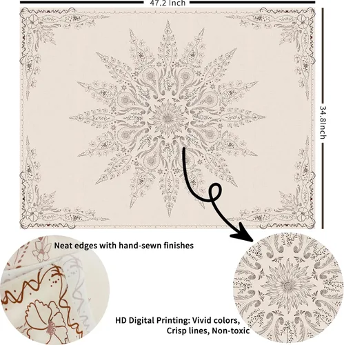 Miniatura 3 de Damanse Tapiz floral para colgar en la pared, bonito tapiz de pared bohemio para dormitorio, estético, decoración de sala de estar con mandala