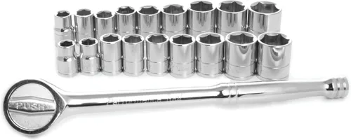 Miniatura 6 de Performance Tool W38337 Juego de llaves de vaso de 6 puntos grabadas con láser de 19 piezas de 3/8 pulgadas SAE y métrico negro con trinquete