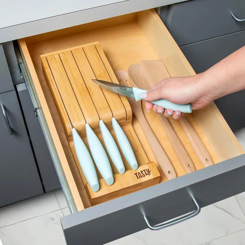 Miniatura 8 de Juego de cuchillos de cocina Tasty para cajón, cubiertos y organizador de cocina que ahorran espacio, incluye cuchillo de chef, para pan, Santoku