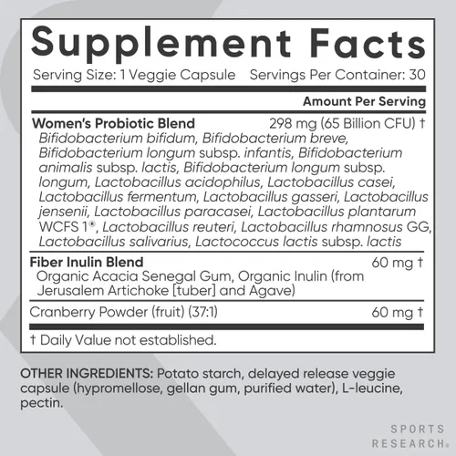 Miniatura 5 de Sports Research Probióticos para Mujeres con Prebióticos, 65 Mil Millones de UFC - Cápsulas Veganas para la Salud Intestinal y Apoyo Digestivo