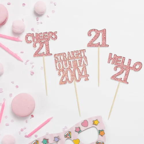 Miniatura 4 de Gyufise 24 piezas de decoración para cupcakes de cumpleaños de 21 años con purpurina de veintiún rectas fuera de 2004, decoraciones para pasteles