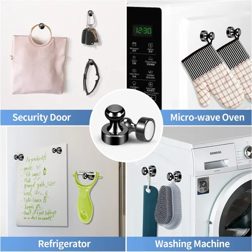 Miniatura 6 de 12 paquetes de imanes de nevera negros, imán de refrigerador de metal, imanes de pinza fuertes para pizarra blanca, refrigerador, pizarra de borrado