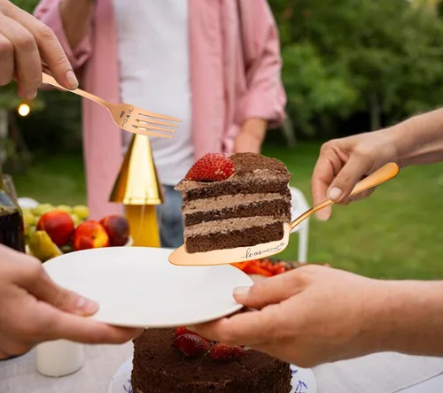 Miniatura 4 de Juego de cuchillo y servidor para pastel de boda, juego de corte de pasteles para boda, tenedores de pastel y cortador de pasteles para cumpleaños