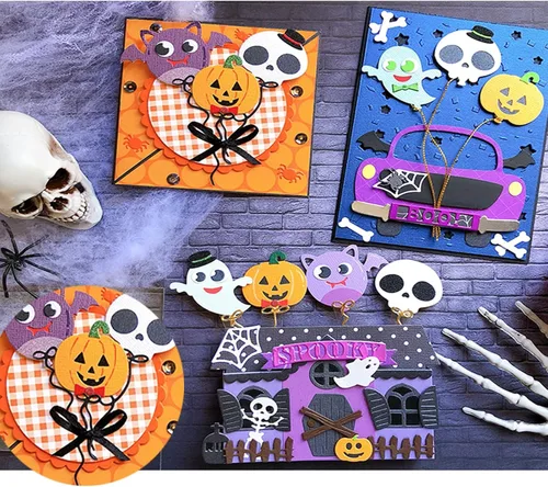 Miniatura 3 de Troqueles de metal con forma de murciélago de globo espeluznante para Halloween, Halloween, fantasma, calavera, calabaza, murciélago, lazo