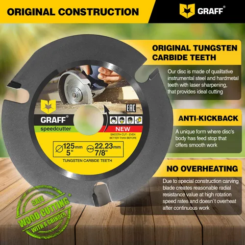 Miniatura 8 de GRAFF SPEEDCUTTER Disco de tallado de madera de 5 pulgadas para amoladora angular - Hoja de sierra circular para cortar, esculpir y dar
