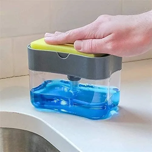 Miniatura 2 de Dispensador de jabón para platos y detergente para fregadero de cocina, bomba de líquido de prensa manual y soporte de esponja 2 en 1, innovador