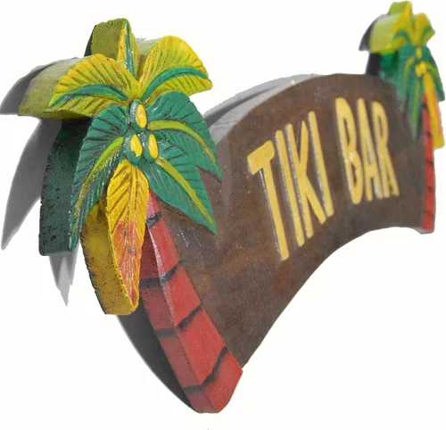 Miniatura 2 de WorldBazzar Letrero Tiki BAR tallado a mano con dos palmeras 3D
