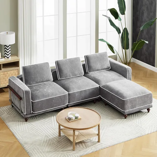 Miniatura 13 de Sofá biplaza modular de felpilla de 80 pulgadas, sofá pequeño color negro con fundas extraíbles lavables, cojines de espuma de alta resistencia