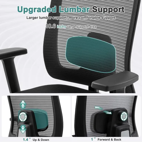 Miniatura 7 de Shintenchi Silla de oficina de malla, silla ergonómica de escritorio de oficina en casa con soporte lumbar ajustable, reposacabezas, inclinación