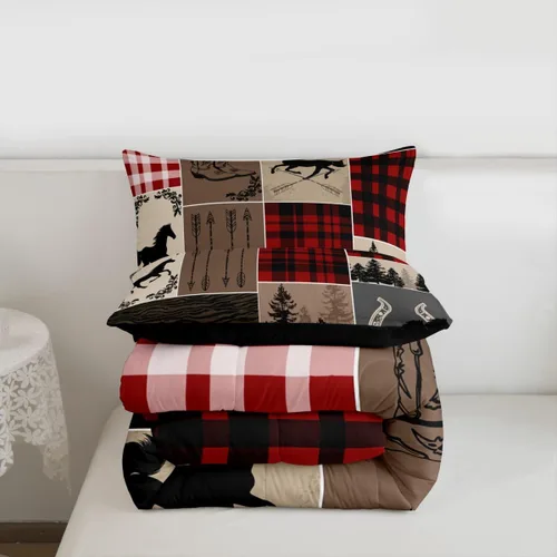 Miniatura 129 de Juego de edredón de oso y ciervo, tamaño individual, ropa de cama de animales salvajes de caza, colcha rústica de cabaña, casa de campo, cuadros
