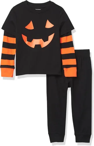 The Children's Place Conjunto de 2 piezas de pantalón deportivo de manga larga con diseño de calabaza 2 en 1 y forro polar
