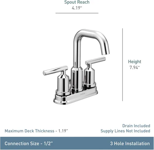 Miniatura 2 de Moen Gibson - Grifo de baño moderno de dos manijas con montaje de desagüe, acabado negro mate, para encimeras de 4 pulgadas con 3 orificios, 6150BL