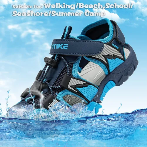 Miniatura 19 de JMFCHI Sandalias deportivas de verano para niños y niñas, sandalias de punta cerrada para exteriores, zapatos atléticos para agua, sandalias