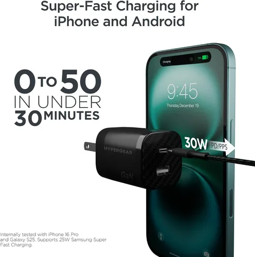Miniatura 3 de Cargador de pared USB-C GaN de 30 W, bolsa de viaje, cable USB-C y Lightning 2 en 1, kit de cable de carga súper rápido para iPhone, iPad, teléfonos