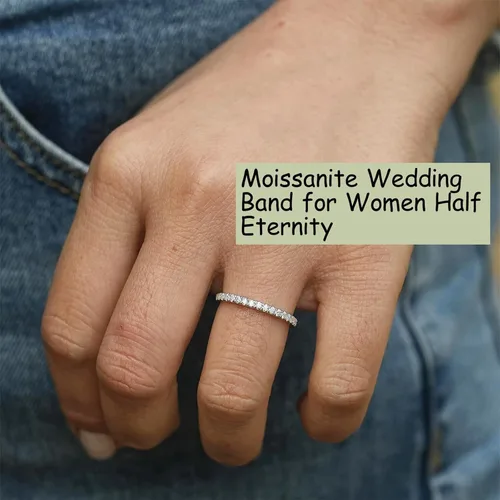 Miniatura 2 de YODEWA Alianza de boda de moissanita para mujer, plata de ley 925 de media eternidad, 0.20.30.350.42 quilates, color D, VVS, diamante creado
