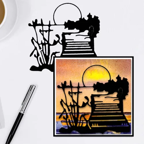 Miniatura 4 de Estivaux 2 piezas de troqueles de hombre de pesca para hacer tarjetas, juegos de troqueles de corte de casa de puente de lago, plantillas