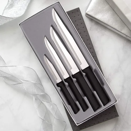 Miniatura 2 de Rada Juego de regalo de registro de boda de cubiertos (G204), juego de cuchillos de 4 piezas con afilador de borde rápido (R119), mango negro