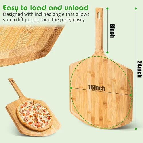 Miniatura 5 de Pala de pizza de 16 pulgadas, de bambú natural, espátula de pizza para pizza, accesorio de horno para tabla de pizza de madera grande