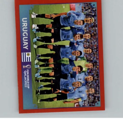 Calcomanías rojas de la Copa Mundial Panini de Qatar 2022, #URU1, foto del equipo, Uruguay Group H, calcomanía oficial del álbum (2 x 2.5 pulgadas)