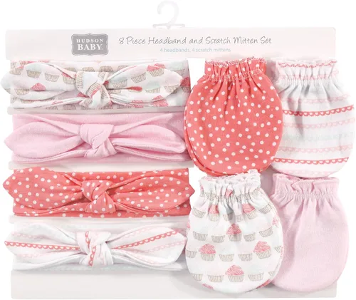 Miniatura 20 de Hudson Baby Conjunto de diadema de algodón y manoplas para rascar para bebé
