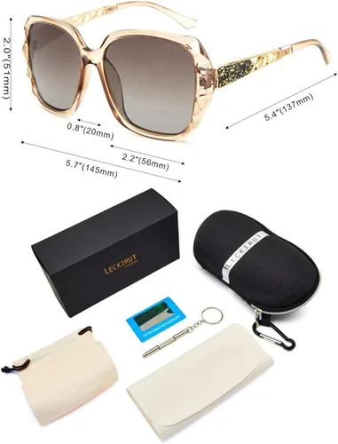 Miniatura 7 de LECKIRUT - Lentes de sol de gran tamaño para mujer, lentes de sol clásicos y a la moda con protección UV polarizada