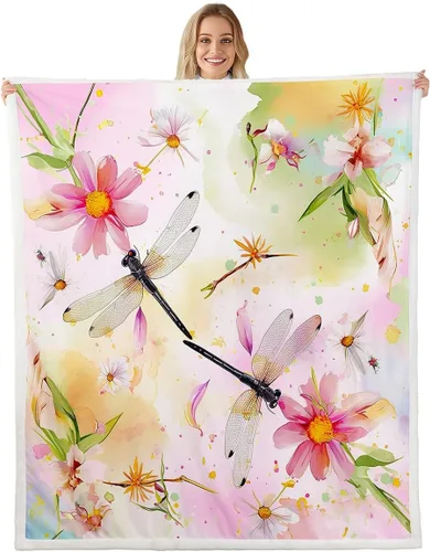 Miniatura 30 de Feelyou Manta de Felpa para Niños con Dibujos de Perros para Cama de Sofá, Manta Sherpa de Perro de Dibujos Animados para Niñas, Rosa, Floral