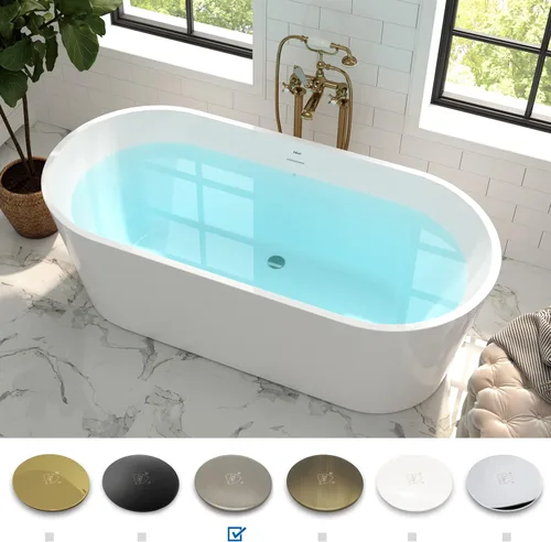 Miniatura 3 de FerdY Shangri-La - Bañera de acrílico independiente de 67 pulgadas, bañera de remojo de acrílico de forma ovalada clásica con desagüe de níquel
