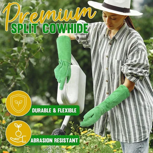 Miniatura 2 de HANDLANDY Guantes de jardinería de cuero, guantes largos a prueba de espinas, guantes de jardín resistentes, longitud al codo, guantes de poda