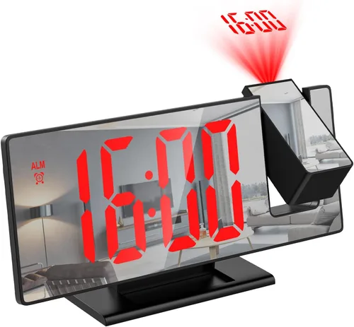 Miniatura 9 de ORIA Reloj despertador de proyección, reloj despertador electrónico LED, reloj despertador de escritorio con espejo de 7.8 pulgadas con temperatura