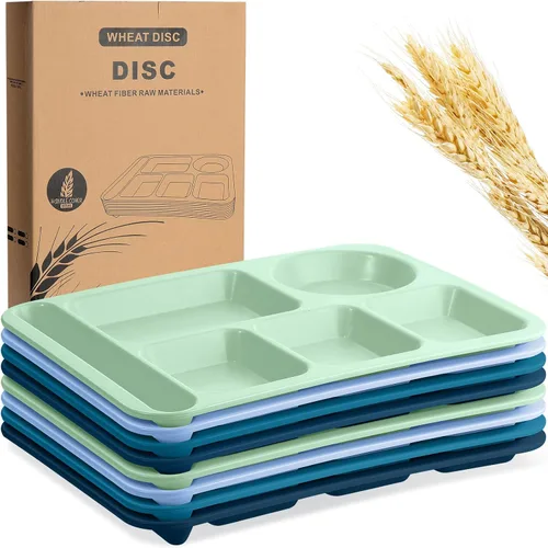 Miniatura 12 de Pinkunn 8 platos divididos irrompibles grandes de 14 pulgadas para niños y adultos, bandeja de paja de trigo apta para lavavajillas, microondas