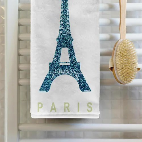 Miniatura 2 de Torre Eiffel azul rosa 3D con lazo de cinta verde femenina, bonito y elegante recuerdo de Francia, toalla de viaje glamorosa para manos/deportes, 15