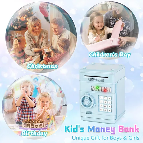Miniatura 5 de Refasy Alcancía para dinero en efectivo, cajero automático, banco electrónico de monedas para niños de 3 a 12 años, caja de ahorro de dinero, mini