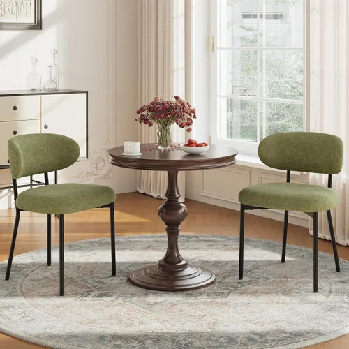Miniatura 8 de MALOL Juego de 2 sillas de comedor de cuero con reposabrazos, silla de comedor tapizada con respaldo curvado y patas de madera, sillas de cocina